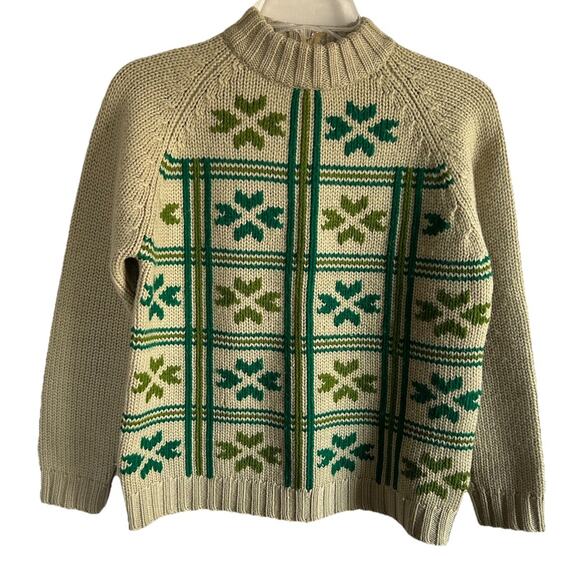 Tarni Sweaters - Vintage Tarni Fair Isle Nordic Wool Sweater Womens 38 Green Ski Alpine Mock Neck